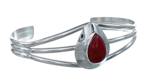 Genuine Sterling Silver Coral Native American Cuff Bracelet JX129740